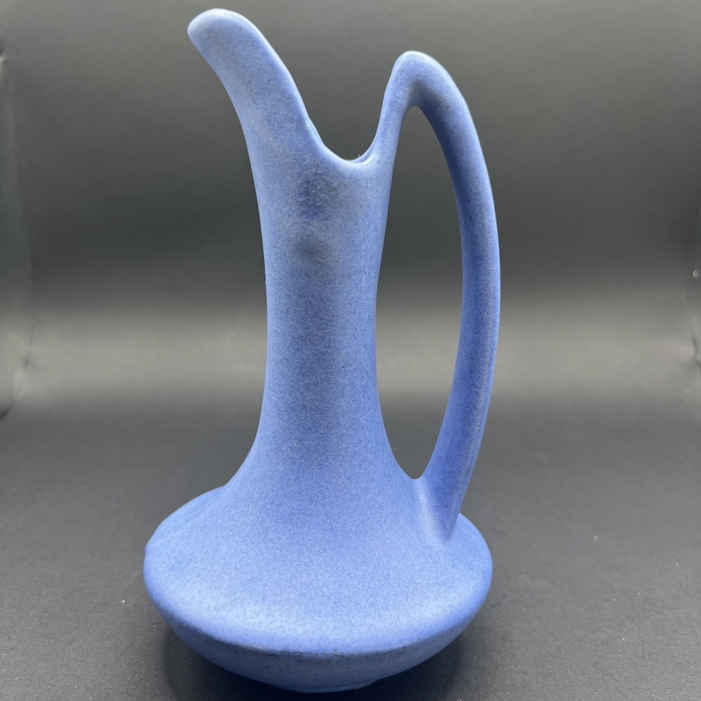 Niloak Ewer Vintage 1940's Ozark Blue/Dawn Pottery Handle Vase 6.5"